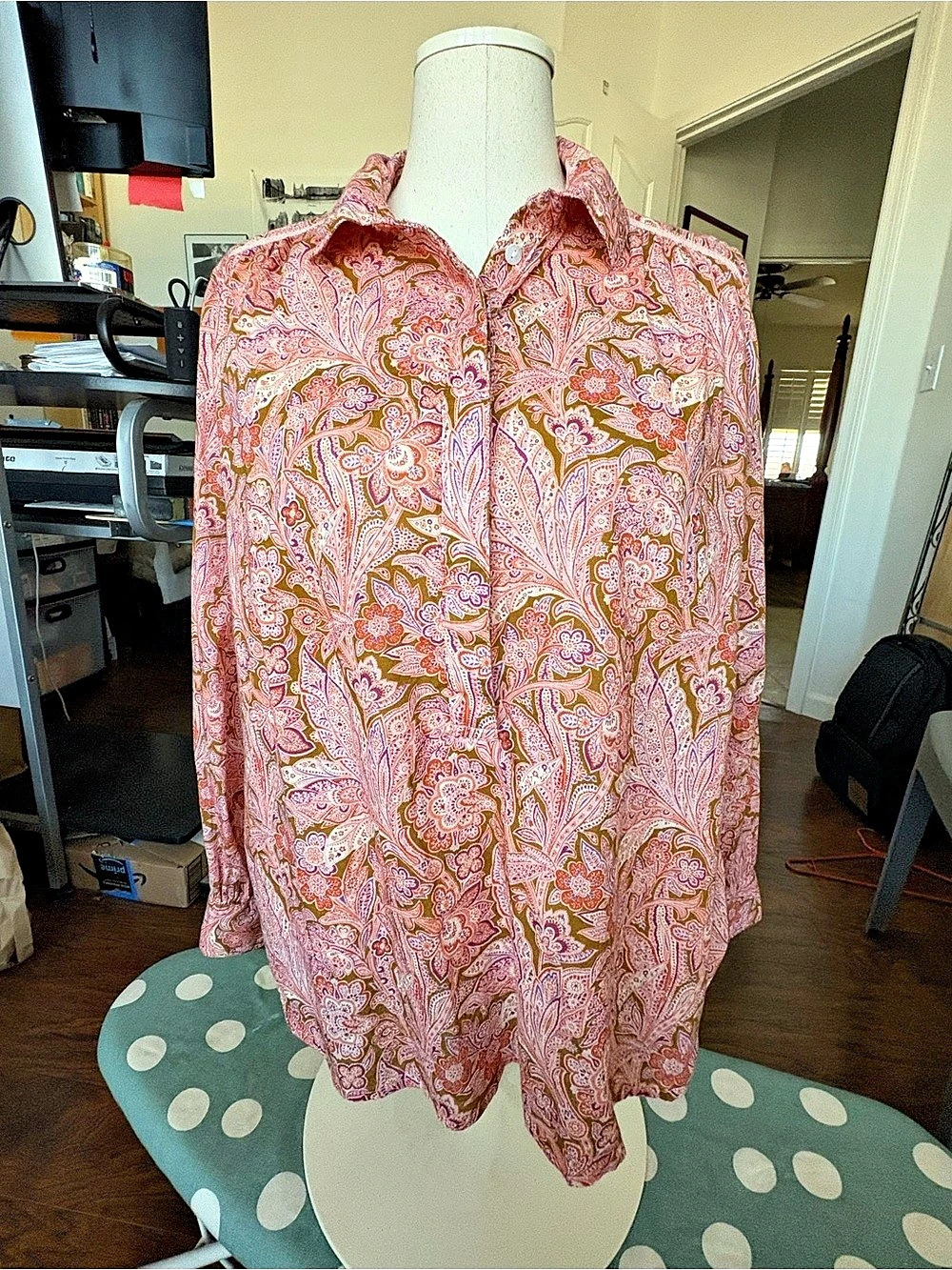 Sundance Boho Paisley Button Down in Pink & Orange Petite Medium